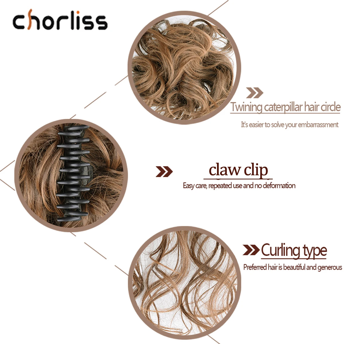 Chorliss-moño de pelo esponjoso rizado desordenado para mujer, extensiones de cabello postizo Natural, Clip de cola de caballo, garra sintética