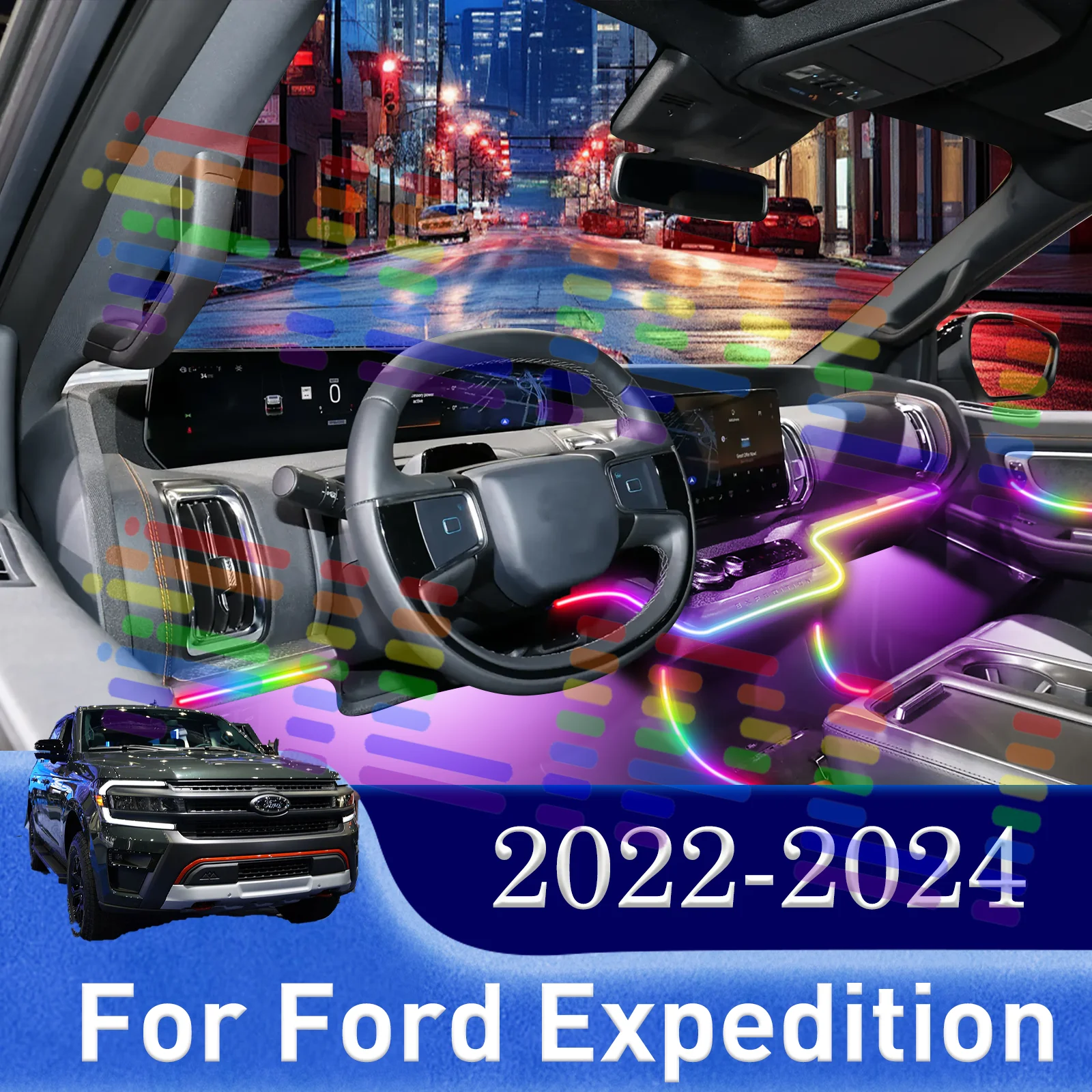 

Для Ford Expedition салон автомобиля окружающее освещение RGB 64-цветный светодиодный комплект для установки Easy-Snap на 2022-2024 годы