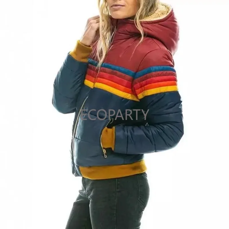 2025 New Women's Cotton Coat Casual Hooded Printed Cropped Parkas Cross-border European American Style Clothing