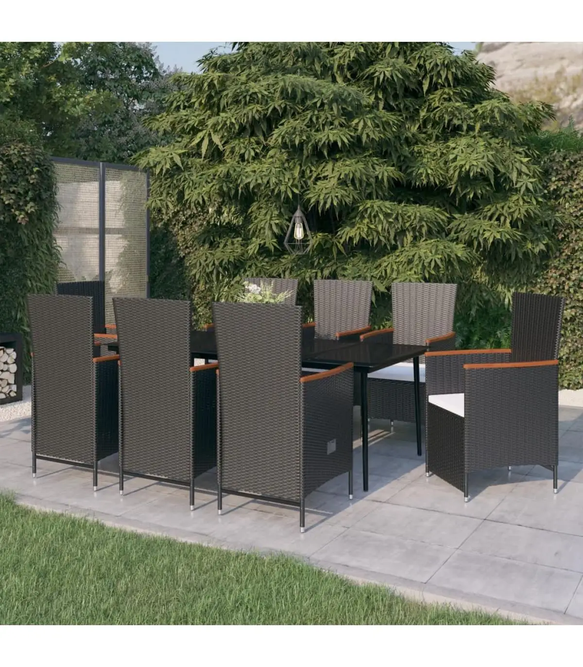 Garden sets garden dining set 9 pieces with black cushions