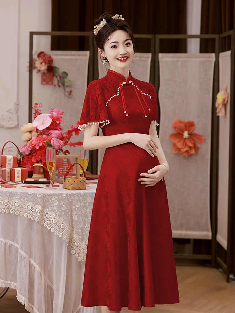 

Materni Wedding Dr Chinese Sle Red Qipao Cusizable Bridal Gown Women's plus Size Summer Return Home Celebration