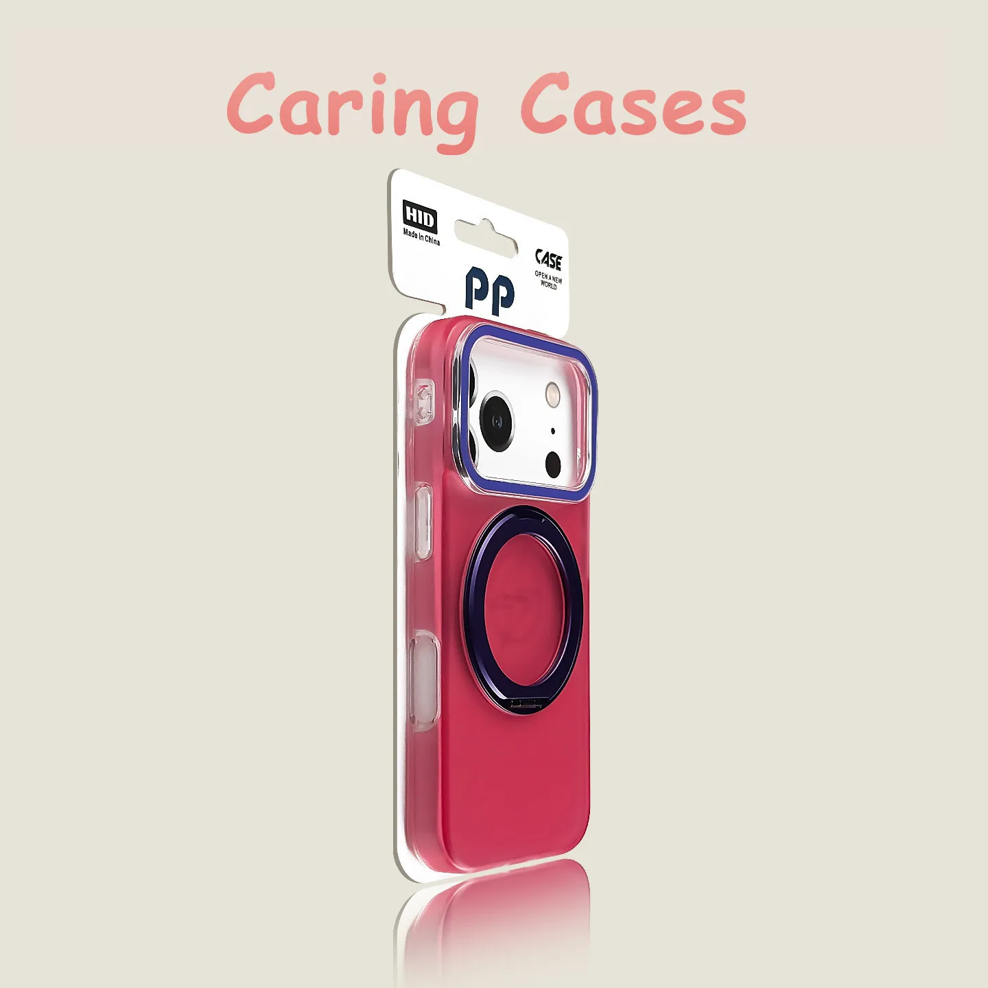 For iPhone18 Pro Max Lake‑Blu Rose‑Red Contrast Lens‑Frame 360°Stand Full‑Cover Matte Shockproof Case, Fits 18pro 17 Pro 16 15