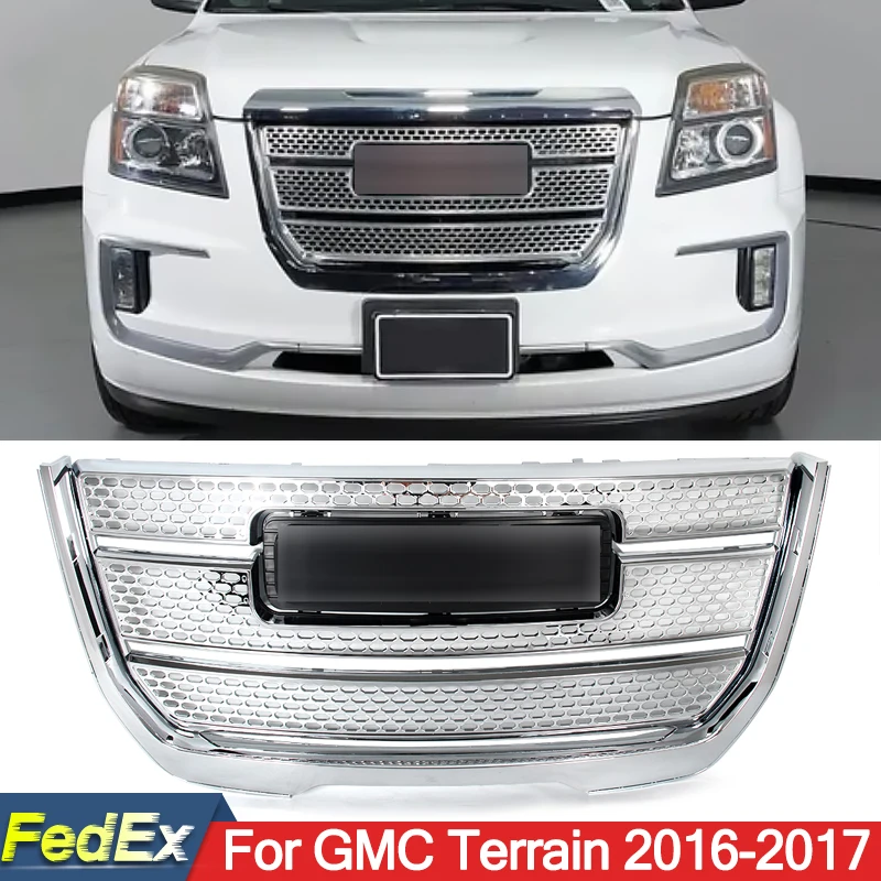 Chrome Front Bumper Grille Assembly For 2016-2017 GMC Terrain Denali Style Honeycomb Front Radiator Grille Air Inlet Mesh Grille