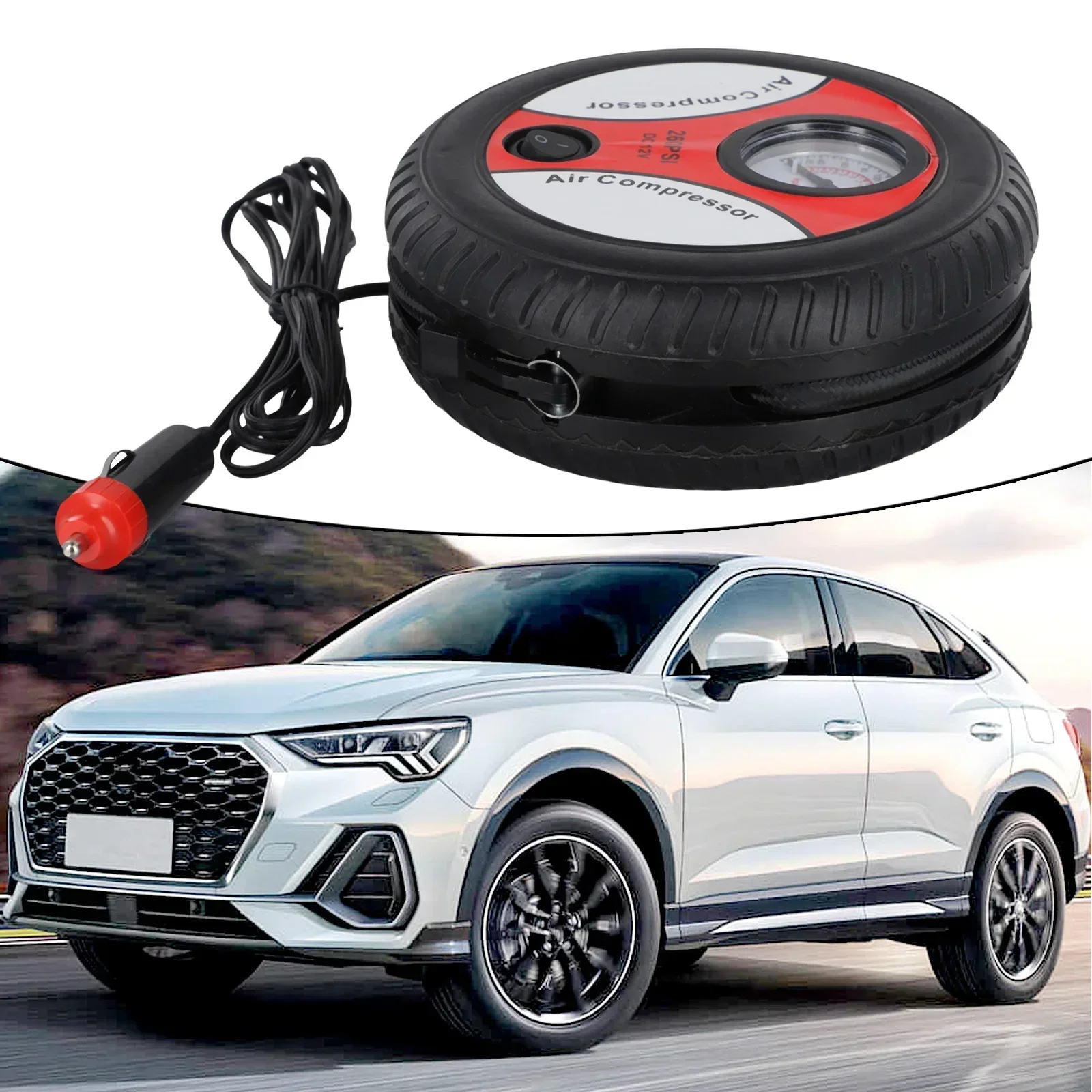 

1x 12V Portable Air Compressor 260psi Tire Inflatable Pump Suitable For Inflating Car Tires/ Balls/ Rubber Floats/ Hovercrafts