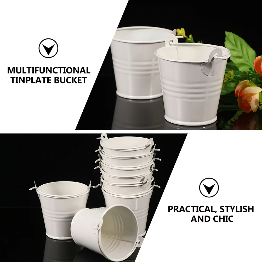 10PCS Mini Tinplate Bucket Flowerpot Plant Holder White Child Size 4x6cm Safe Wall Mount Candy Colored Gardening Home