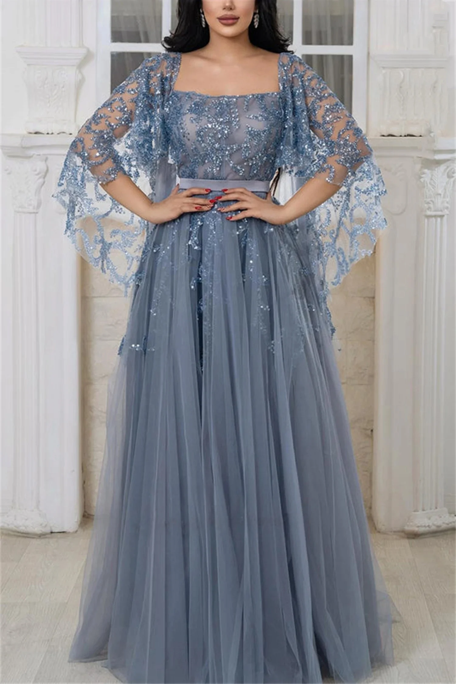 

Gray Lace Long Bespoke Occasion Gown Evening Dresses Pastrol Unisex Jersey Retro Dubai Saudi Arabic Israel Prom Customized