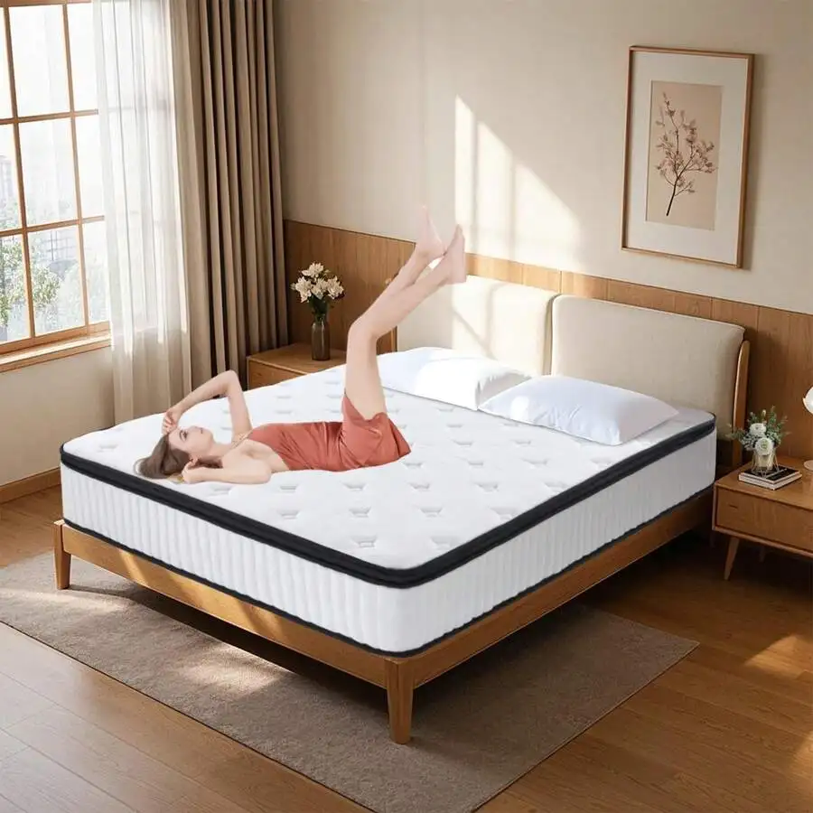 12 In Hybrid Innerspring Memory Foam Mattress Queen Size For Pressure Relief Supportive Bottom, Soft Fabric Surface CertiPUR-US