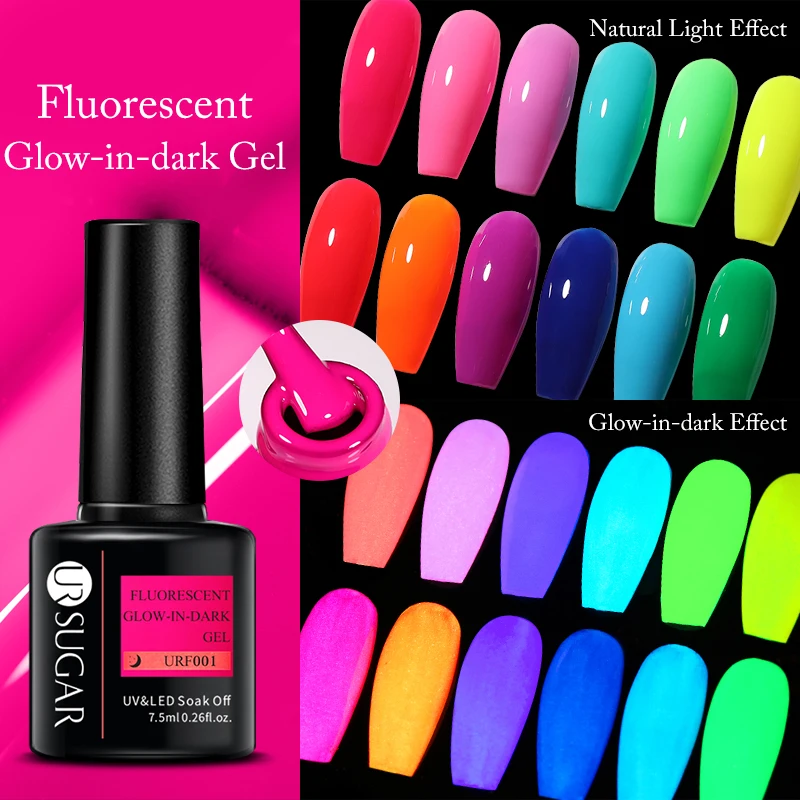 UR SUGAR 7.5ml Fluorescent Glow-in-dark Gel Nail Polish Soak Off  Luminous Neon UV Led Gel Varnish DIY Manicure For Nails Design