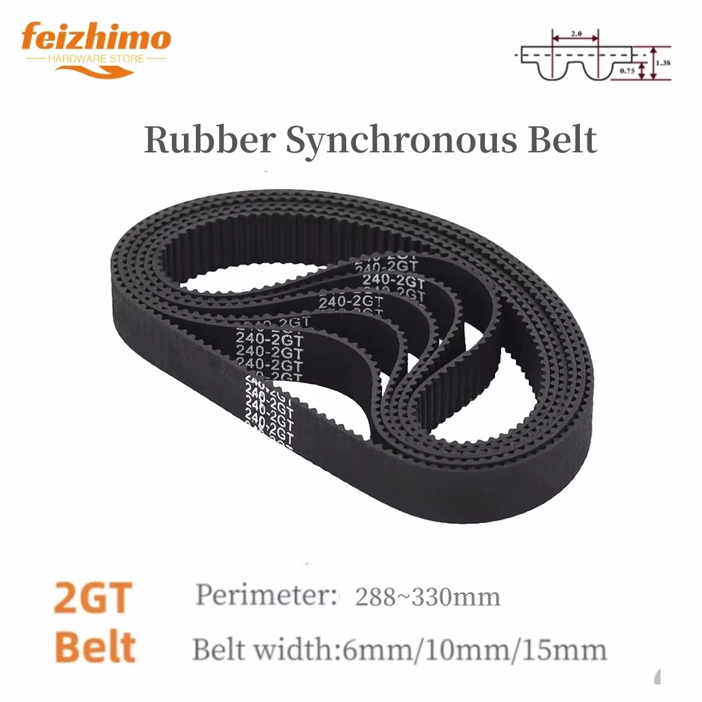 FeiMo3D Printer Accessory 2GTGT2 Width 6/9/10/15mm Black Rubber Corrugated Synchronous Belt, Circular Circumference 288mm-330mm