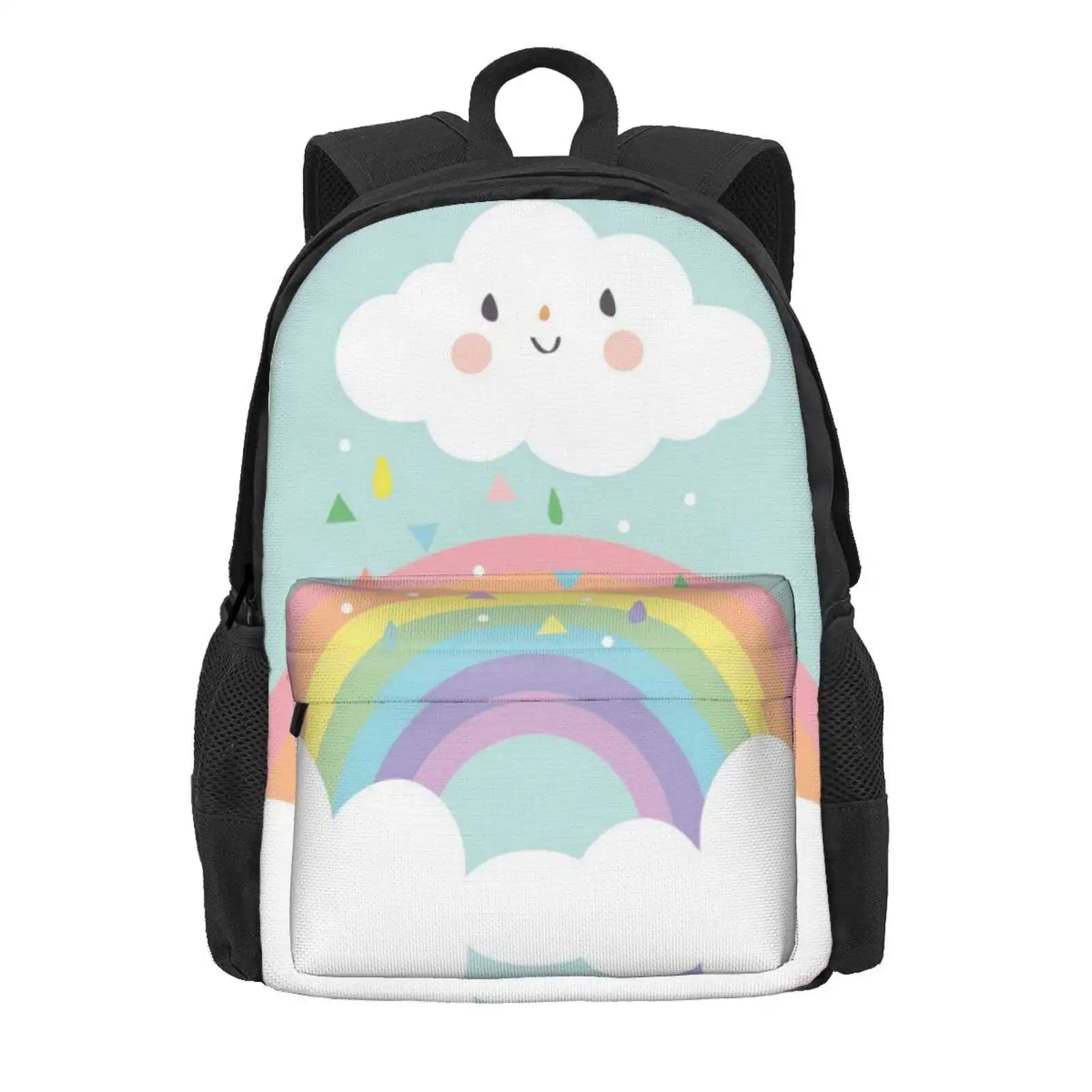 Rainbow Happy Little Cloud Pastel Rain And Sunshine Baby Nursery Art Print Canvas Design Hot Sale Schoolbag Backpack Fashion