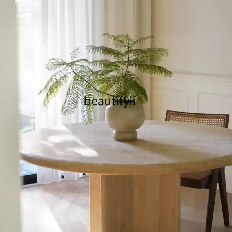 

YH Wabi Sansan natural travertine round dining table designer small apartment Nordic marble large round table