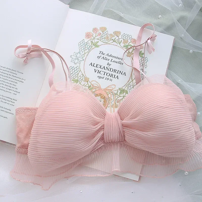 2026 Neues Süßes Lolita-Schleifen-Mesh-BH-Set, Süßer Rüschen-BH ohne Bügel, Bequeme Unterwäsche im japanischen Stil für Mädchen – Detail 12
