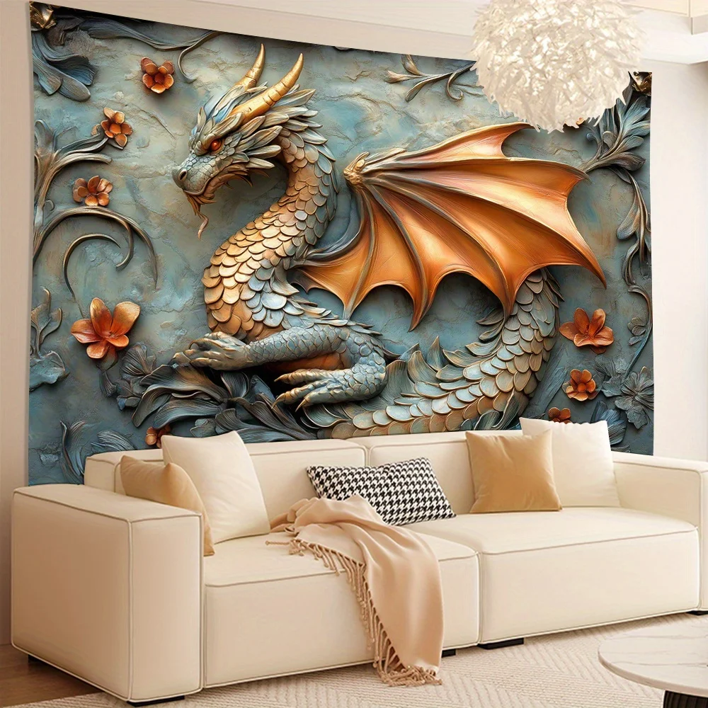 1pc Unique Iron Dragon 3D Visual Effect Tapestry - Polyester Fabric, Machine Washable, Suitable for Living Room, Bedroom, Office