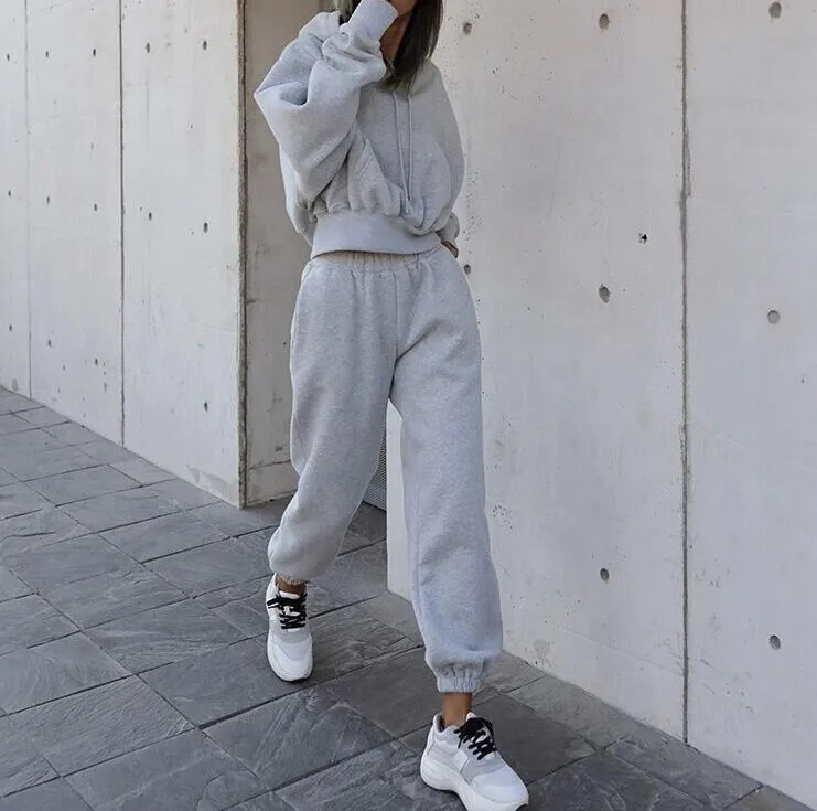 

Oversized Hoodie And Pants Casual Sport Suit 2 Piece Woman Set Street Sle mid Waist Long Pants Regular Thin