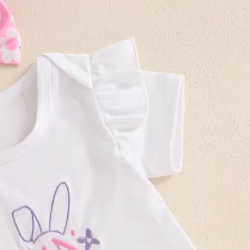 0-18 חודשים בגדי פסחא הראשון שלי לתינוקת עם ארנבת + מכנסיים קצרים עם קפלים לתינוקות - בגדי פסחא ראשון 6 best sales תלבושת פסח לתינוק - №6