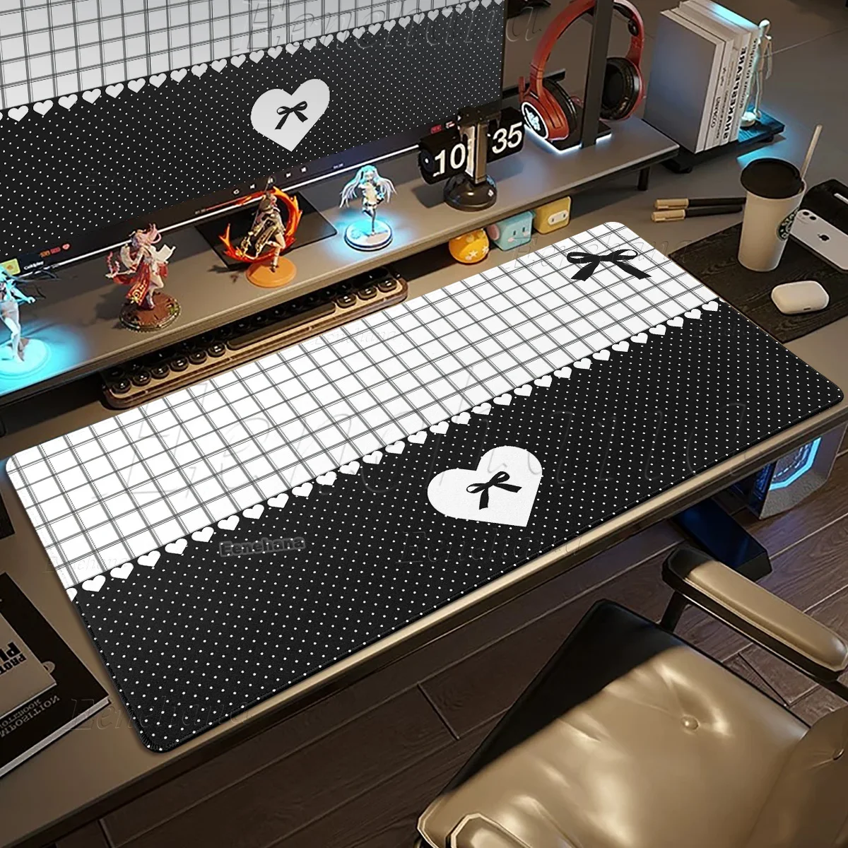 Mouse Pad Ins Large Gaming Bow Grid XXL Minimalist Black & White Non-slip HD DeskMat PC Gamer Laptop Keyboard Office Accessories