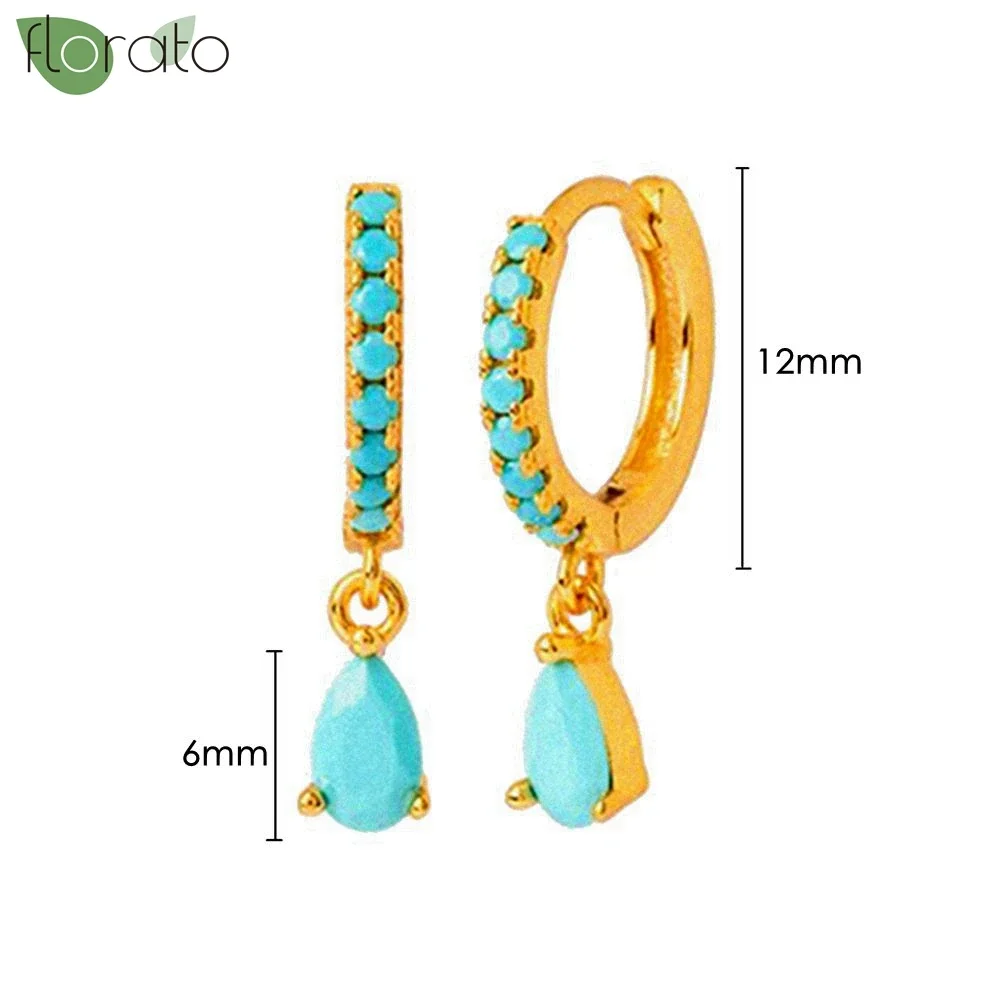 925 Sterling Silver Small Hoop Earrings, Blue Pendant