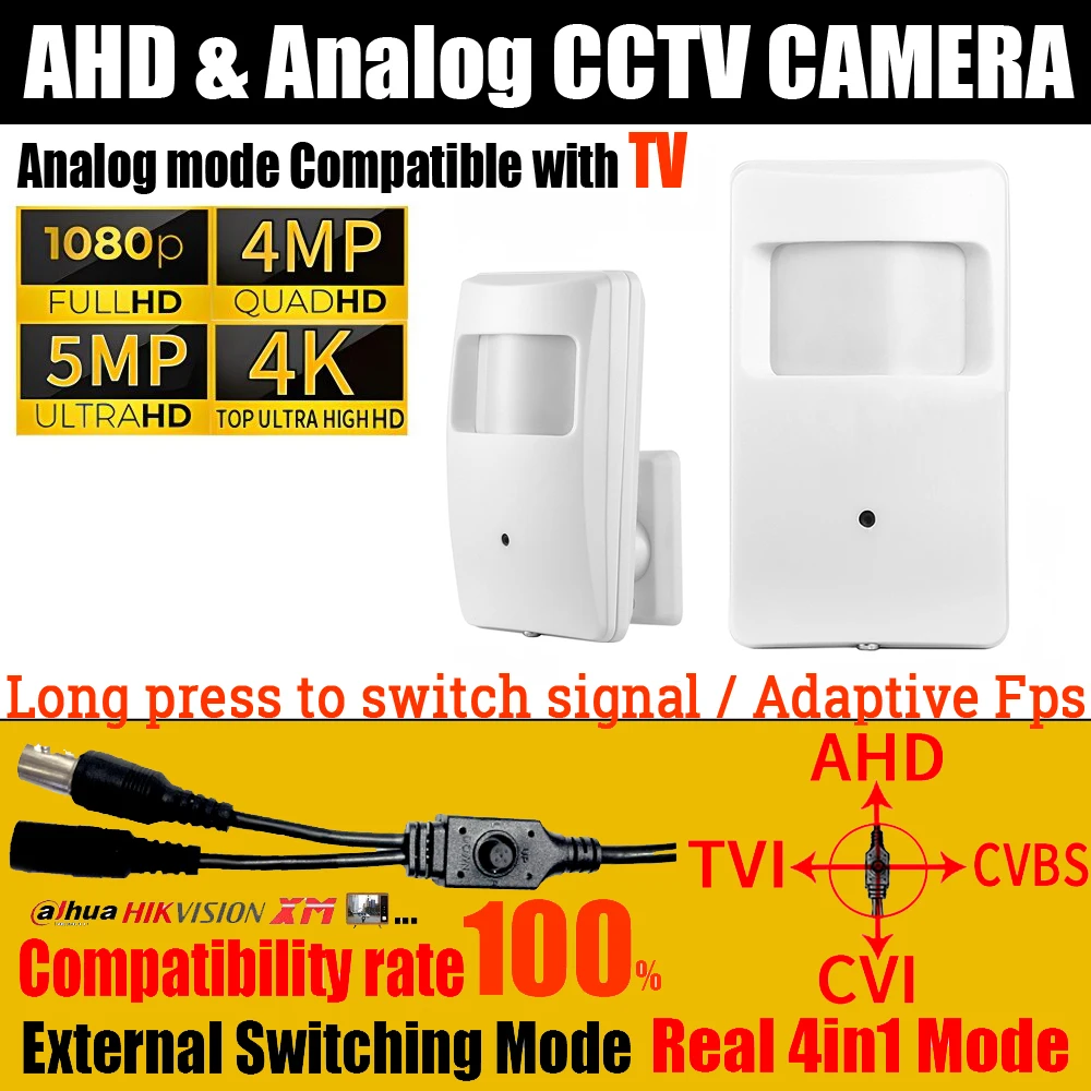 

Detector Style 4MP 5MP 8MP 2MP Analog/TVI/CVI/AHD Mini Hidde Camera Ultra HD 4in1 OSD Switch 3.7mm Cone Lens CCTV For Room Video