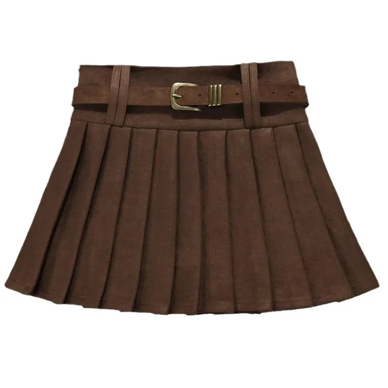 

Замшевая плиссированная юбка, осенне-зимняя женская юбка-пачка с высокой талией и тонкой юбкой Spice Girl