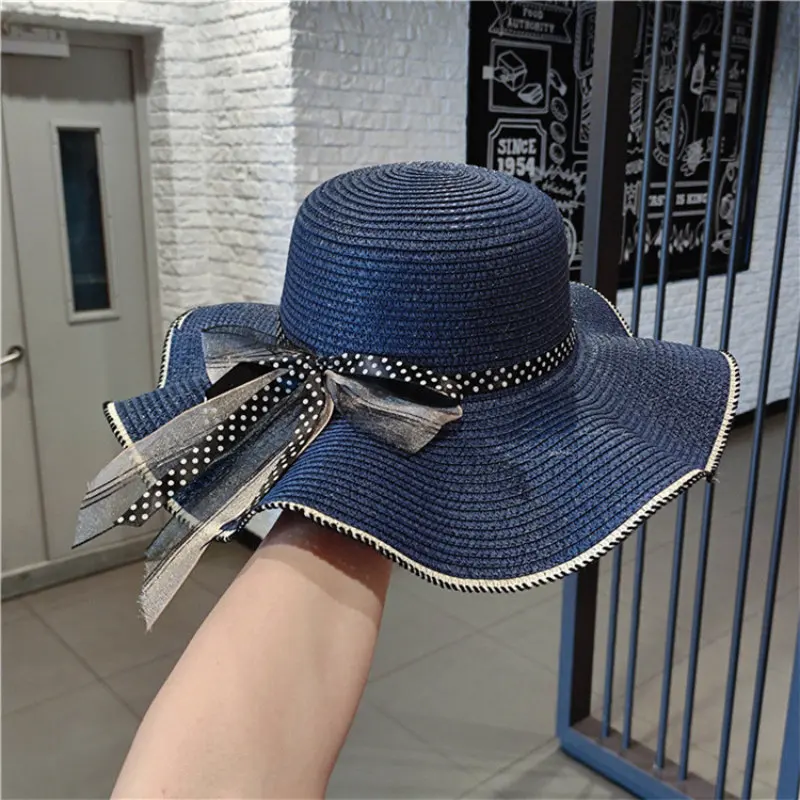 Bucket Hat Beach Summer Straw Hats for Women Flat Top Ribbon Bowknot Elegant Luxury Straw Women Summer Hats Sombreros De Mujer