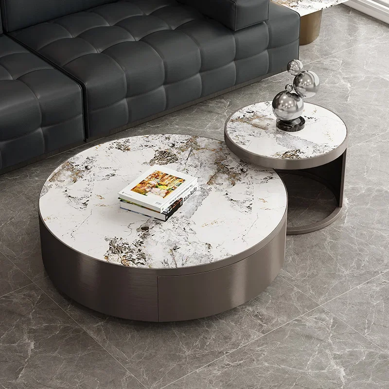 

#Luxury Furniture Marble Top Gold Stainless Steel Frame Sectional Coffee Table Modern Living Room Round Coffee Table Set