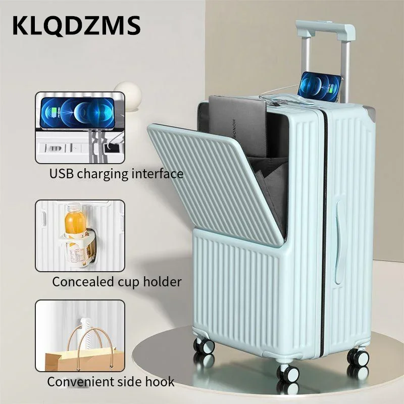 

KLQDZMS Luggage on wheels ABS+PC front opening laptop trolley case 24"26"28"30 inch cart travel bag USB charging suitcase