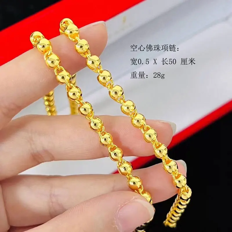 Fashion Gold Store Same Style Men's and Women's Gold Necklace Hollow Buddha Bead Luxury Beautiful Jewelry9999 24K real gold