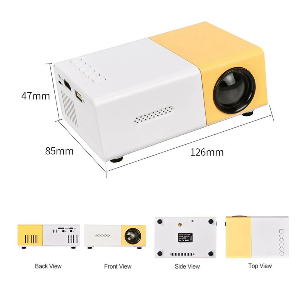 YG300 Pro Mini LED Projector Wired Mirror SmartPhone 1000 Lumen 320x240P HDMI Compatible USB Audio Home Theater Media Player