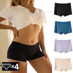 WarmSteps 4Pcs/Set Women's Panties Boxers Female Safety Shorts Woman Seamless Underwear Solid Ice Silk Boxers Low Rise Boxers