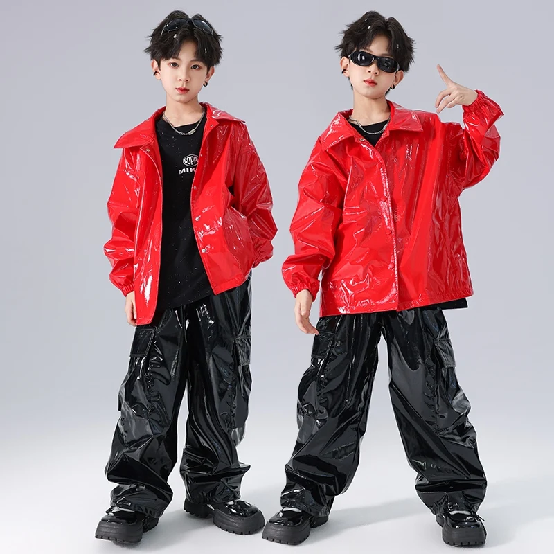 Nieuwe Jongens Meisjes Hiphop Kleding Straat Jazzdans Kostuums Lederen Kleding Cargo Broek Pak Stadium Outfit Catwalk Wear DQL10393