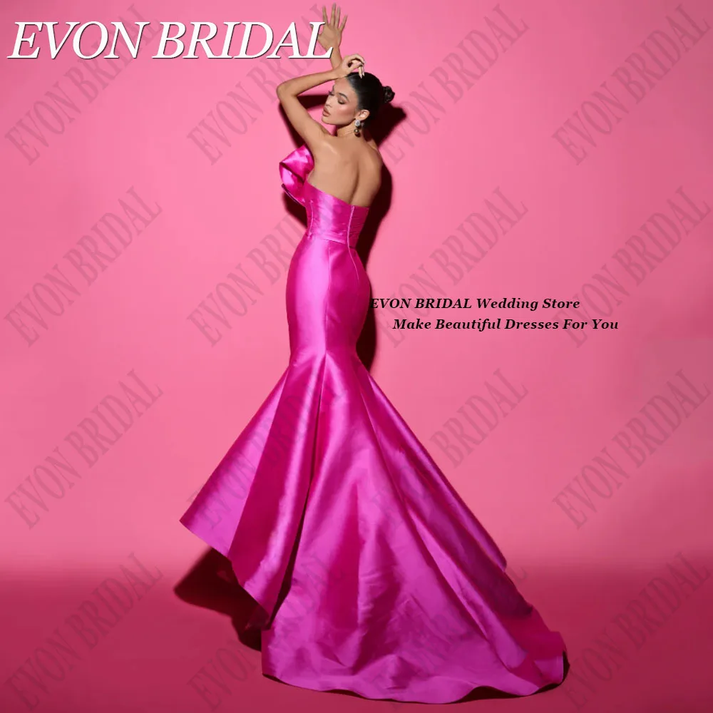 EVON BRIDAL Evening Dress One Shoulder Satin Mermaid Fuschia Party Gowns Sweep Train Backless Sleeveless Formal Occasion Dresses