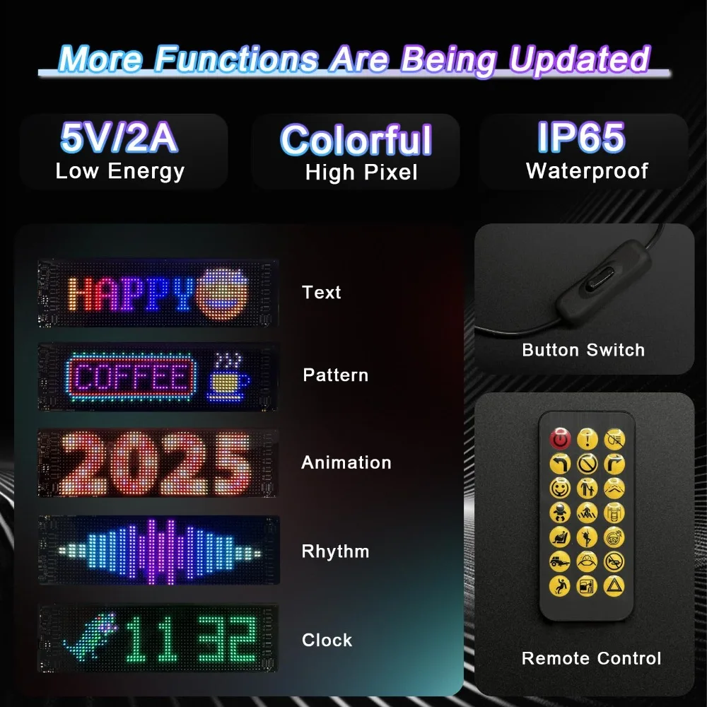 LED Car Sign Programmable LED Matrix Panel Flexible Screen Display Animation Message APP Control for Cars Shop Party Festival