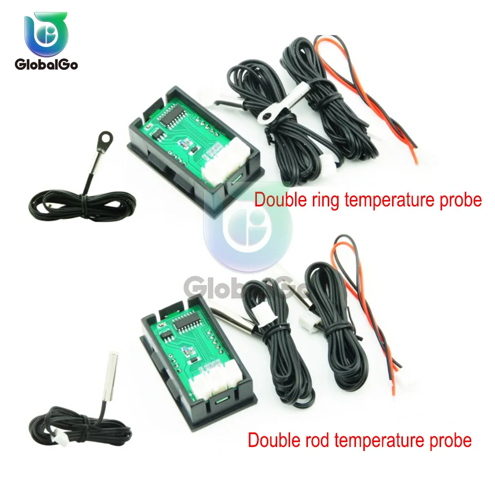 DC 4-30V 5V 12V 24V LED Display Dual Digital Temperature Sensor Single Voltage Dual Thermometer With NTC 10K 3950 Probe Cable