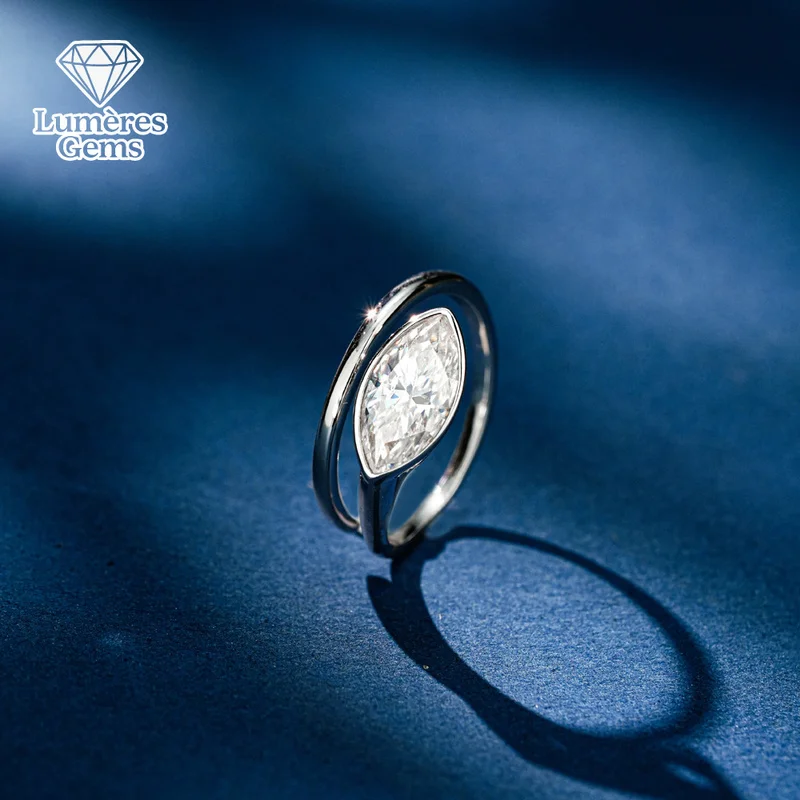 LumièRe Gems PT950 Platinum Morganite Marquise Cut Open Ring For Women - Elegant And Luxurious With Sophisticated Feel