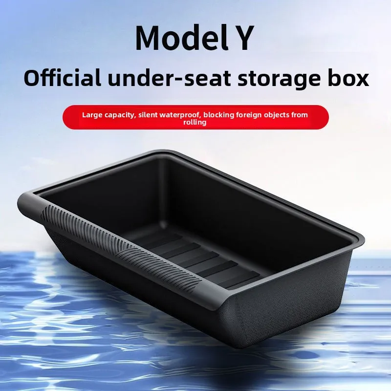 Under Seat Storage Box for Tesla Model Y Juniper 2025-2026 TPE Hidden Organizer Tray with Anti-Slip Mat Front Seat Pull-Out Draw
