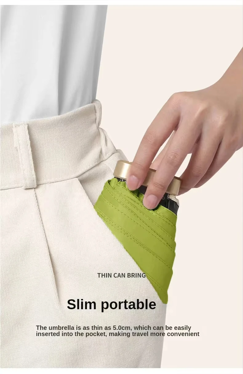 Fünffach faltbares Mini Taschenschirm superleicht für Damen Doppelfunktion Vinyl UV-Blocker Sonne und Regen Kapselstil für Reisen im Freien wasserabweisendes Gewebe ideales Geschenk für Stadtspaziergänge schützt die Ha – Detail 14