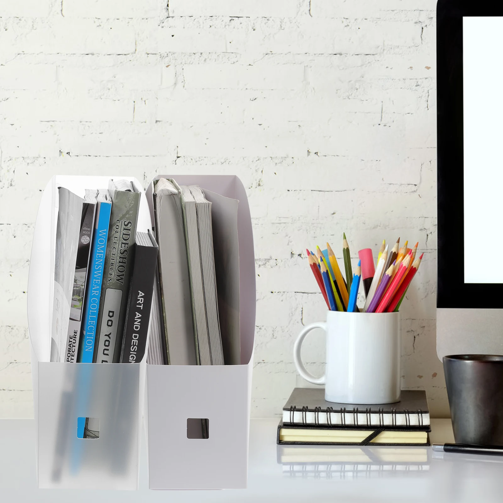 

2pcs File Storage Box Document ganizer Desktop Rack Book Shelves Assembled Files Holder PP Material Office Accessories Milk