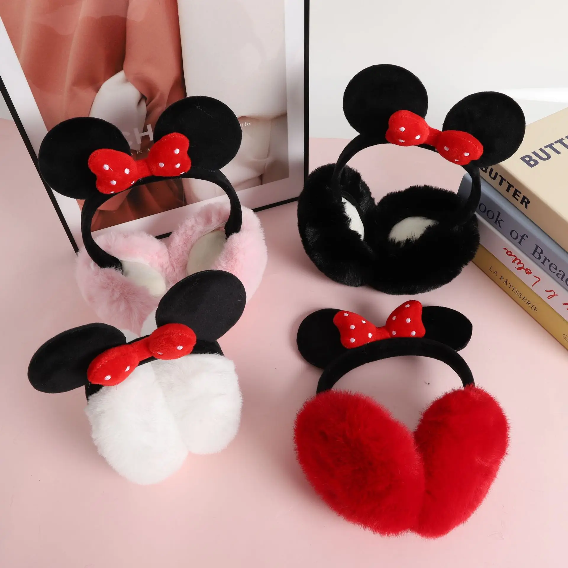 かわいいミッキー折りたたみ式冬漫画暖かいイヤーマフイヤーマフぬいぐるみ防寒抗凍結肥厚耳暖かい耳バッグ女の子ギフト
