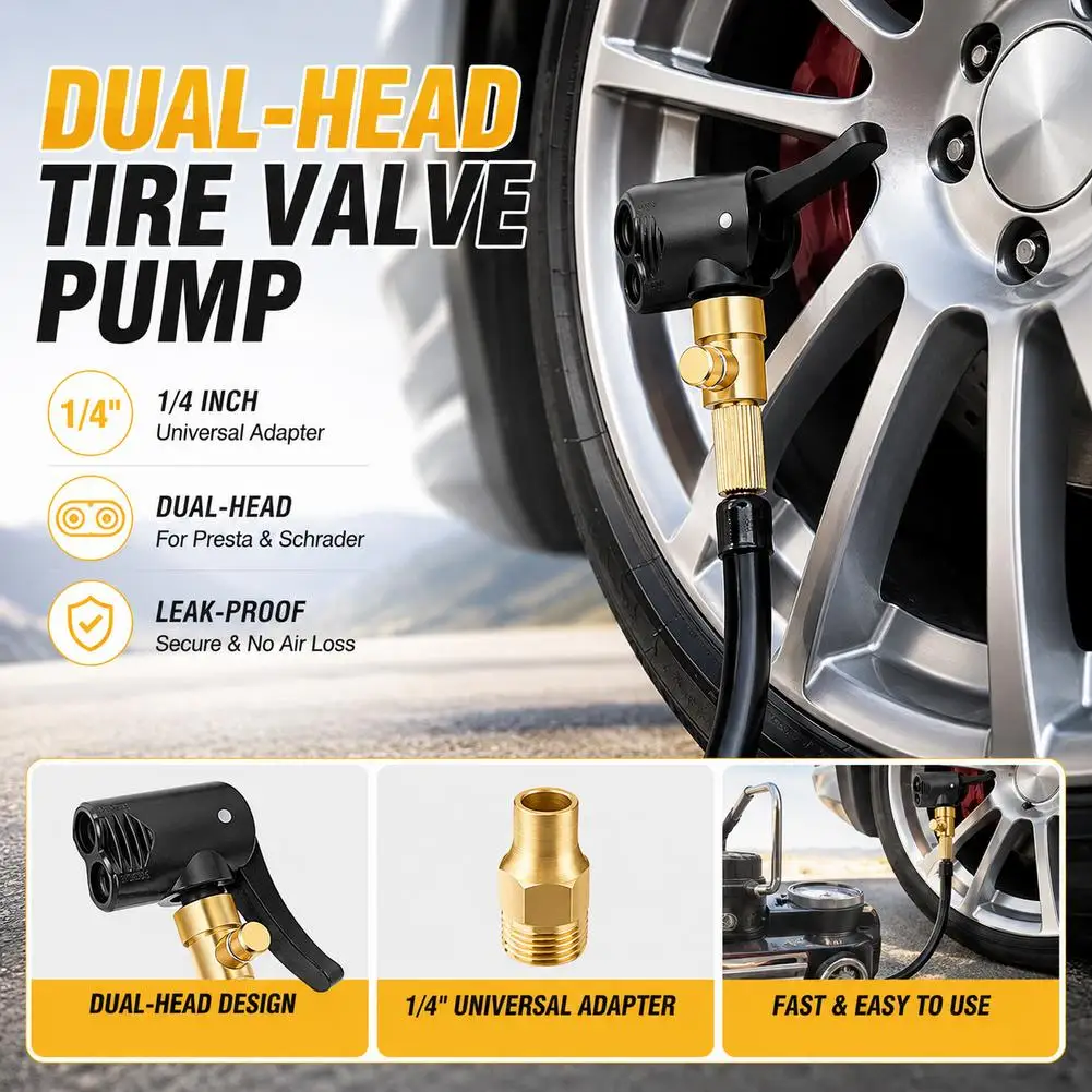 Portable Inflatable Pump Connector Car Tire Air Chuck Compressor Tire Inflator Tire Chuck with Barb Connector for Hose Repair