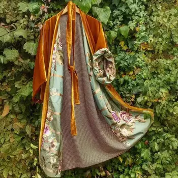 Koreansk sammetsklänning i stor storlek, digitalt blommönster med långt skärp, nattkläder, enaxlad, mini-midiklänning i polyesterfiber 10 best sales Knit maxi - №5