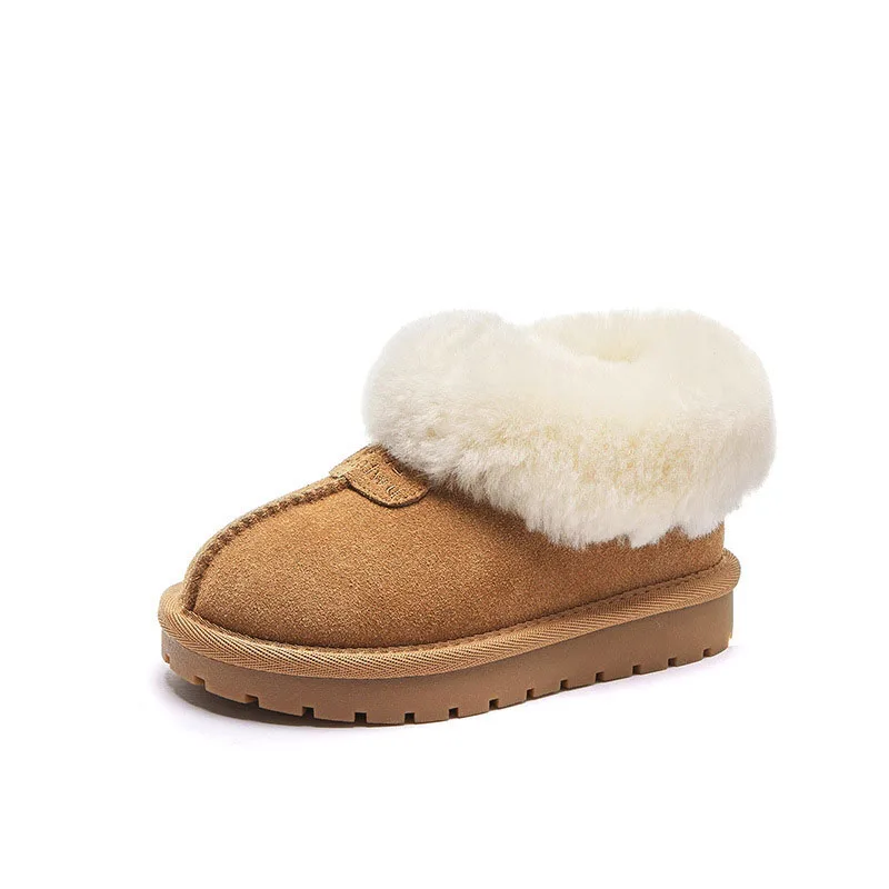 Children\'s Plush and Thick Lamb Fur Snow Boots  Girls\' Low Top Side Zippered Cotton Shoes