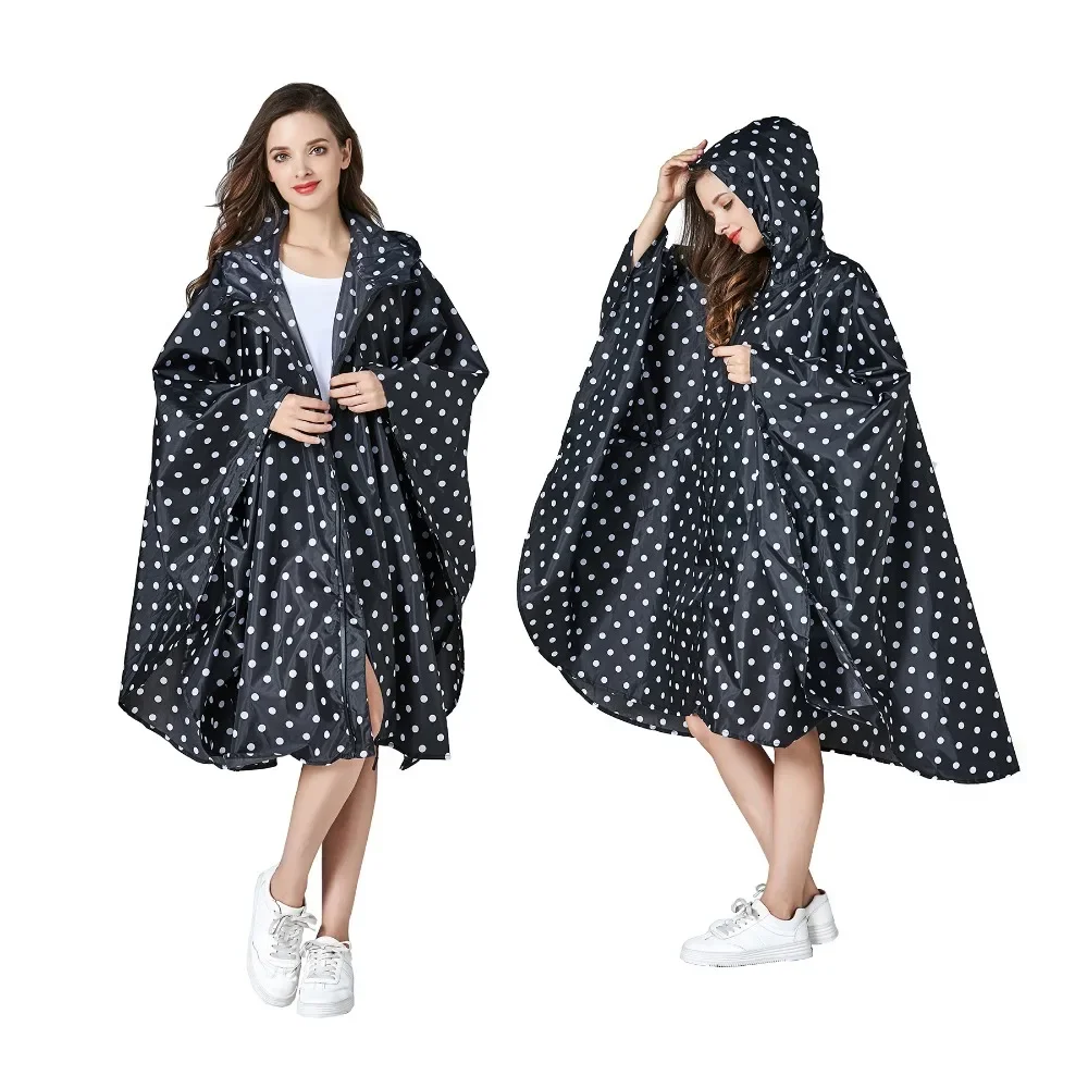 Elegante Poncho antipioggia impermeabile da donna con stampa colorata impermeabile con cappuccio e cerniera