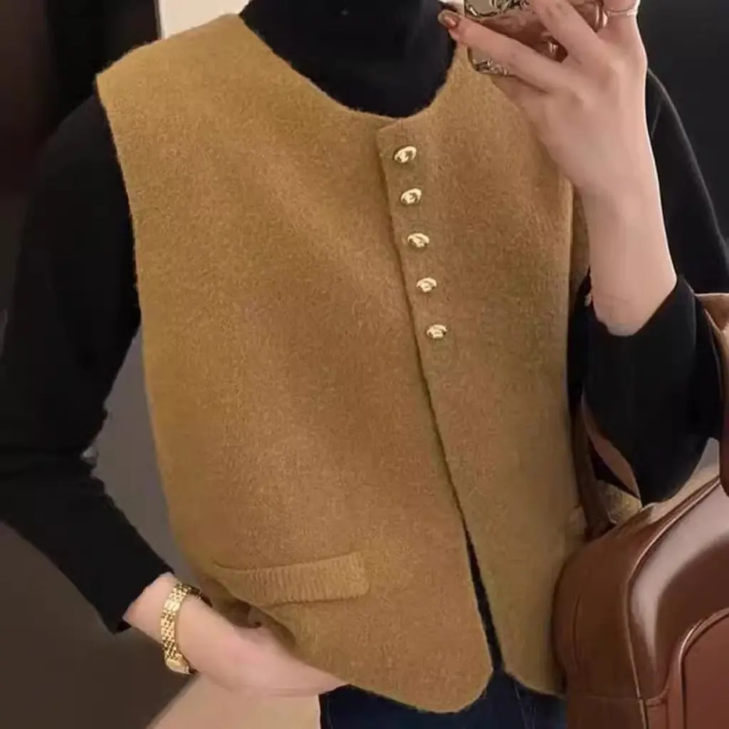 

Women's Knitted Vest Korean Style Elegant Simple Western Suit Stacked Top Fashionable Outerwear for Ladies