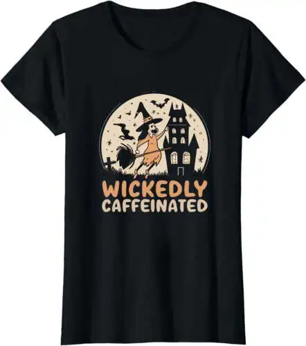 Anyage Halloween Cock Sweeper Witch Women T-Shirt Short Sleeve Gift Graphic Tee