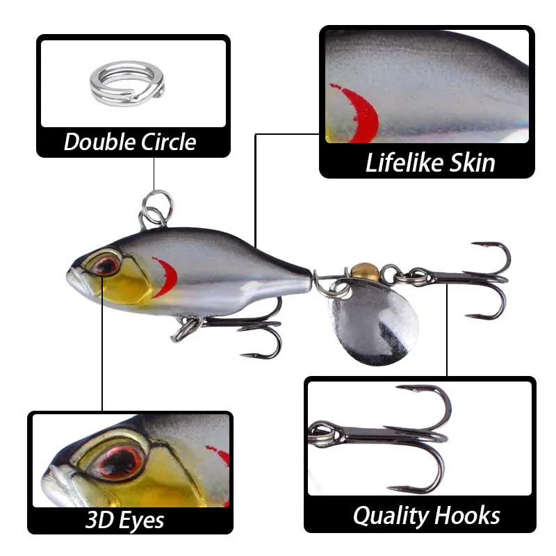 8 قطعة Vib المتذبذب المعدني لصيد الأسماك إغراء معالجة سبينر غرق Vibrotail Crankbait الذيل الدورية ملعقة الطعم الاصطناعي الصلب
