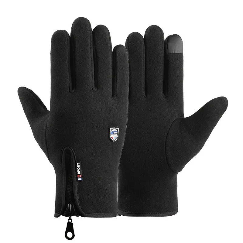 Autumn Winter Windproof Thermal Thickened Gloves for Men Women Outdoor Cycling Zipper Fleece Touch Screen Non Slip Cold Proof