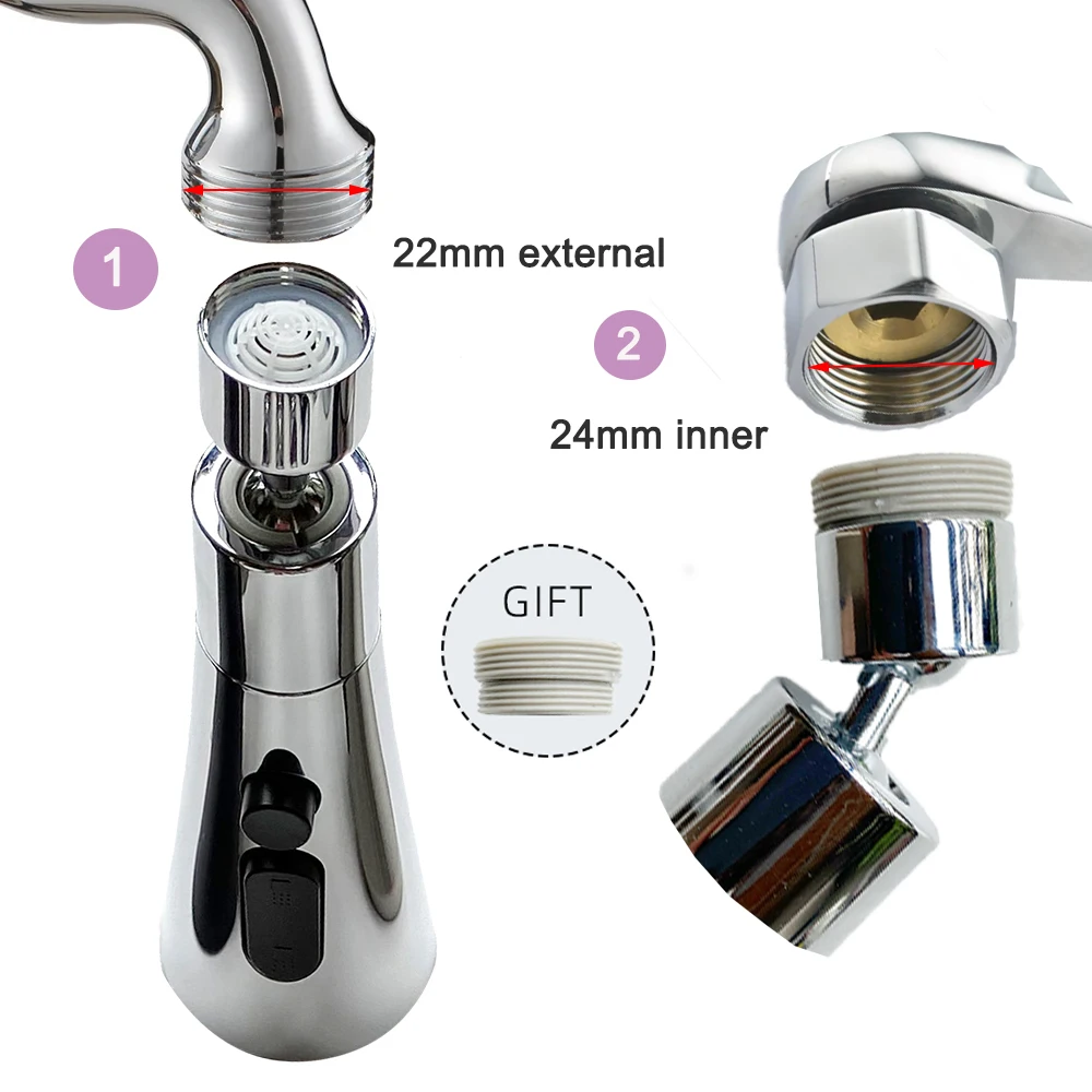 360° Rotatable Kitchen Faucet Head Sprayer Rotating Nozzle Sink Tap Shower Replacement Accessory Bubbler High-Pressure Aerator