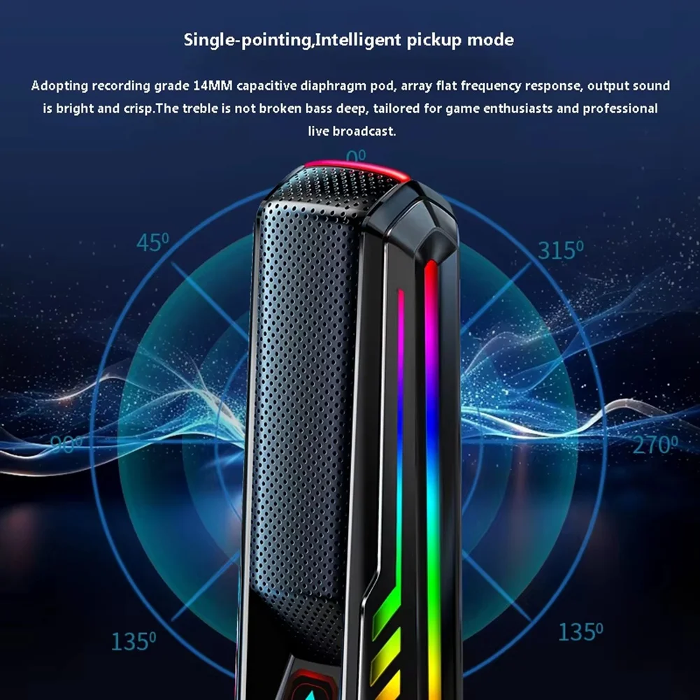 Microfone Gamer RGB HK4 NOVO, Profissional para Streaming Ao Vivo, Condensador USB com Cancelamento de Ruído para Podcast