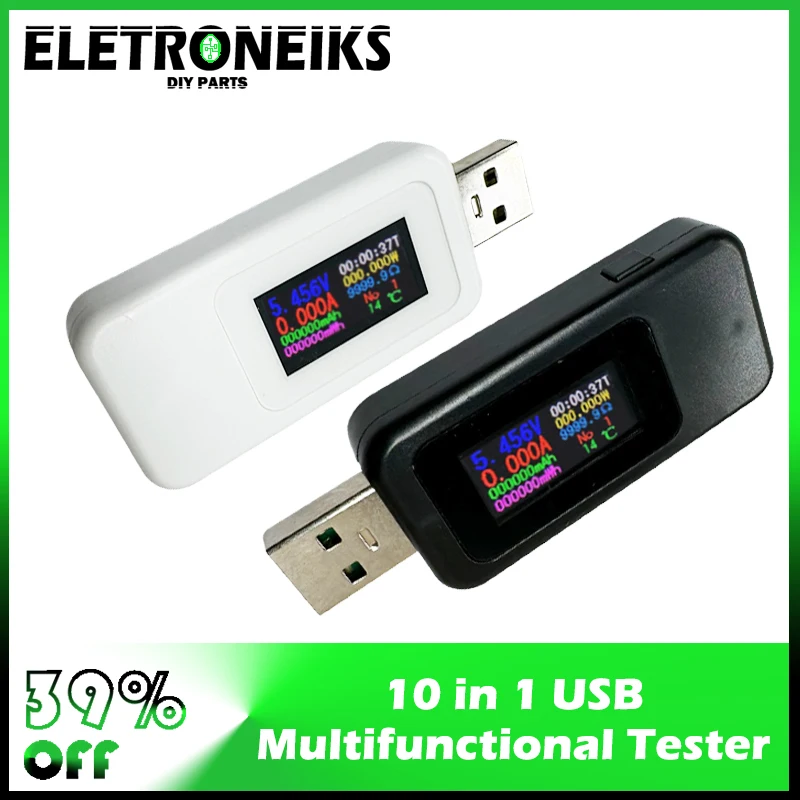 

ELETRONEIKS 10in1 USB Voltage Current Tester Amp Volt Digital Display Module For Charger USB Cable Mobile Power Data Indicator