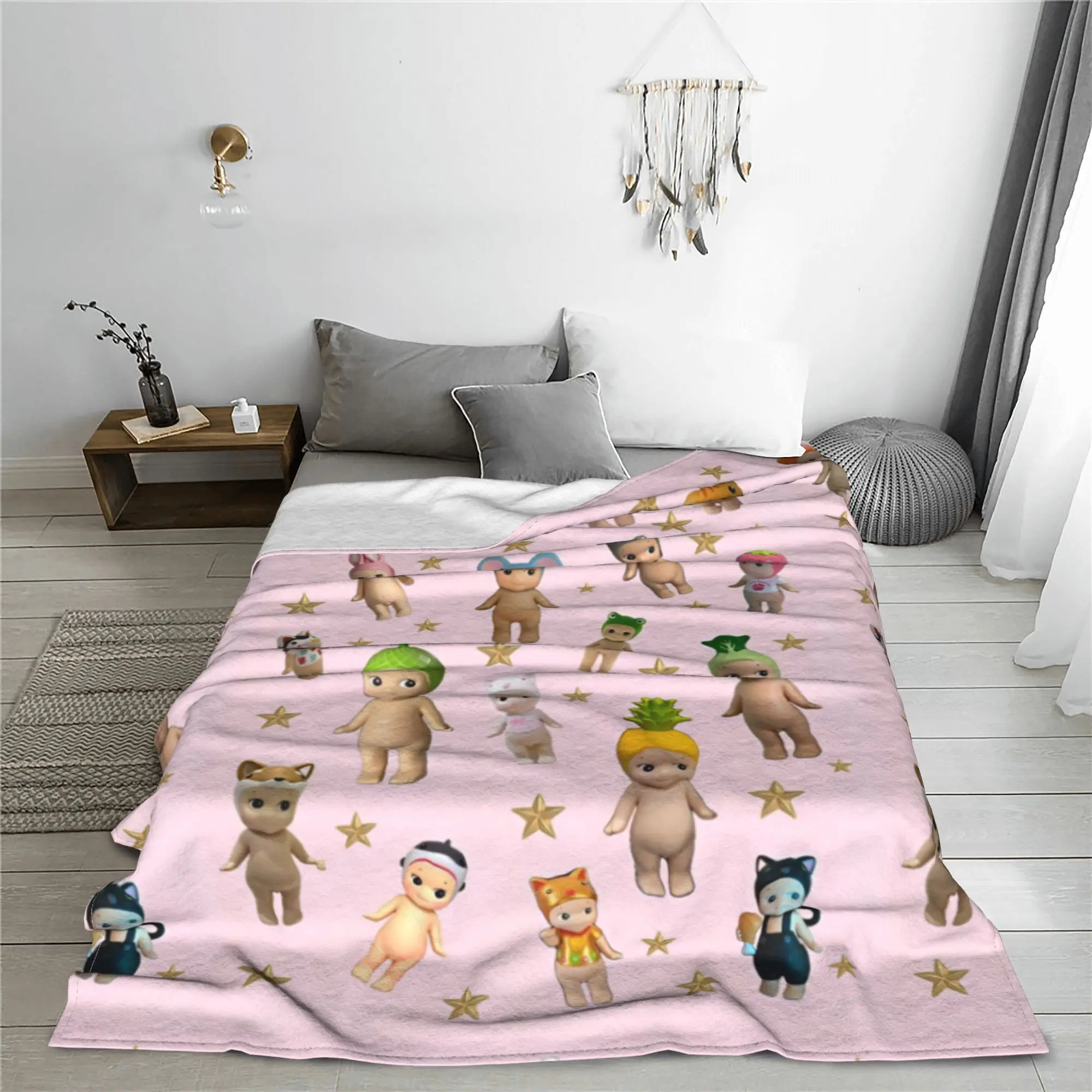 Bunny Sonny Angels Cartoon Blanket Fleece Autumn/Winter Smile Breathable Lightweight Throw Blanket Home Bedding Plush Thin Quilt